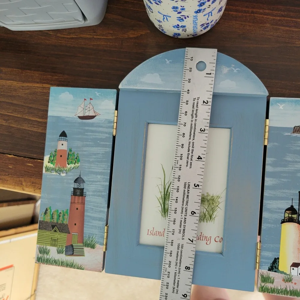 Vintage Lighthouse Folding Picture Photo Frame Blue